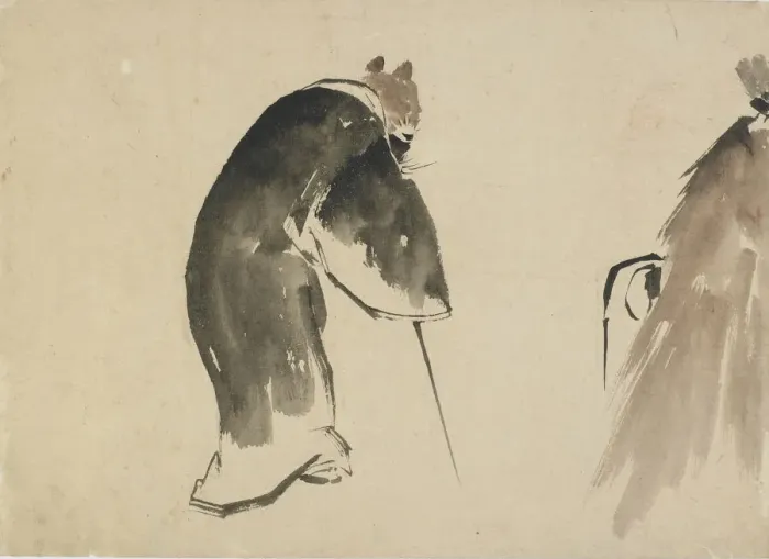 Framed Print : An old mouse (?) dressed in a black robe, late 18th-early 19th century. Creator: Hokusai Framed Print : An old mouse (?) dressed in a black robe, late 18th-early 19th century. Creator: Hokusai