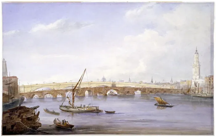 Framed Print : Old and new London Bridges, London, 1831. Artist Framed Print : Old and new London Bridges, London, 1831. Artist