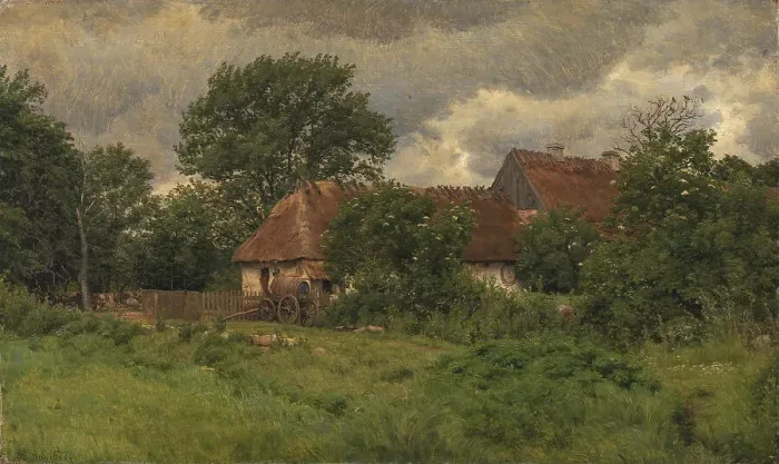 Framed Print : Old outbuildings at a manor house, 1877. Creator: Niels Skovgaard Framed Print : Old outbuildings at a manor house, 1877. Creator: Niels Skovgaard