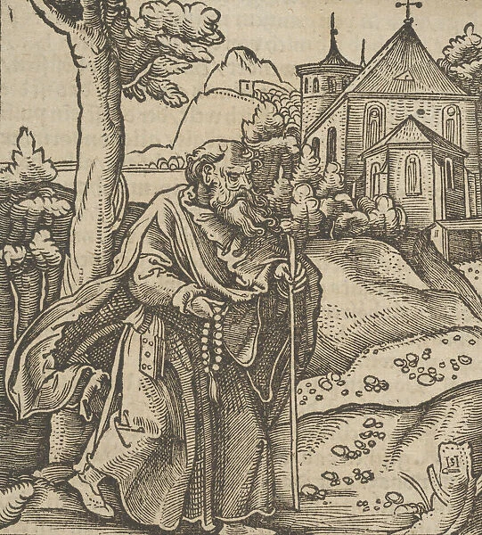 An Old Pilgrim Walking to the Right, from Hymmelwagen auff dem, wer wol lebt... 1517