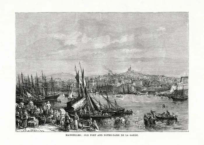 Framed Print : Old port and Notre Dame de la Garde, Marseilles, France, 1879 Framed Print : Old port and Notre Dame de la Garde, Marseilles, France, 1879