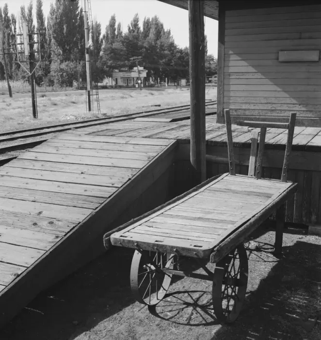 Framed Print : Detail of old railroad station, small farming town, population 108, Irrigon, Oregon, 1939. Creator: Dorothea Lange Framed Print : Detail of old railroad station, small farming town, population 108, Irrigon, Oregon, 1939. Creator: Dorothea Lange