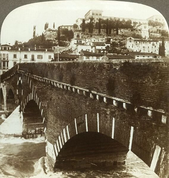 The old Roman Ponte Pietra and castle of S. Pietro (N. E. ), Verona, Italy, c1909