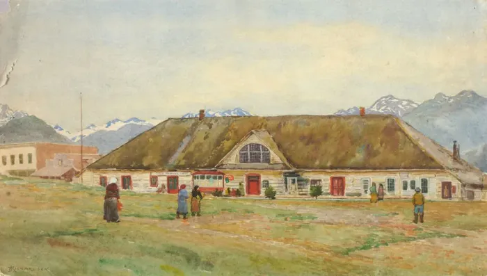 Framed Print : Old Russian Trading Post, Sitka, ca. 1880-1914. Creator: Theodore J. Richardson