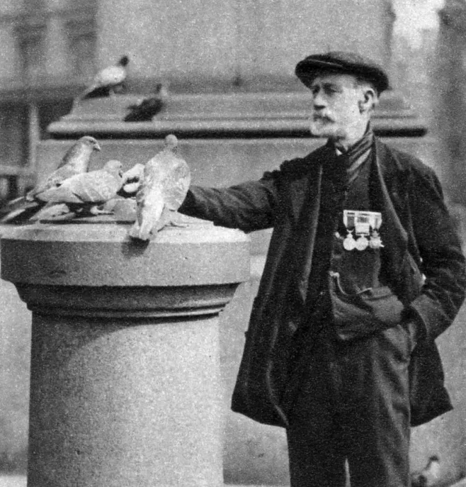 Framed Print : An old soldier with some pigeons, Trafalgar Square, London, 1926-1927. Artist: McLeish Framed Print : An old soldier with some pigeons, Trafalgar Square, London, 1926-1927. Artist: McLeish