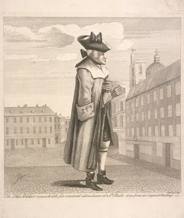 Framed Print : The Old Soldier remarkable for constant attendance at St Paul s, c1760. Artist Framed Print : The Old Soldier remarkable for constant attendance at St Paul s, c1760. Artist