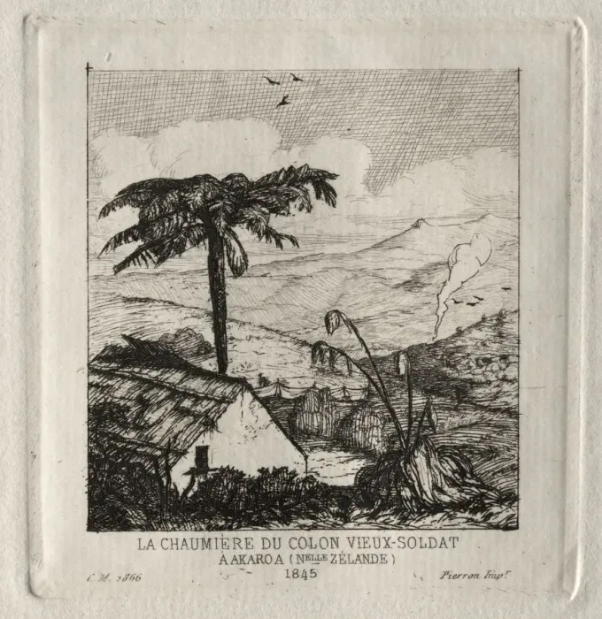 Framed Print : The Old-soldier Settlers Hut at Akaroa, 1845, 1866. Creator: Charles Meryon (French, 1821-1868) Framed Print : The Old-soldier Settlers Hut at Akaroa, 1845, 1866. Creator: Charles Meryon (French, 1821-1868)