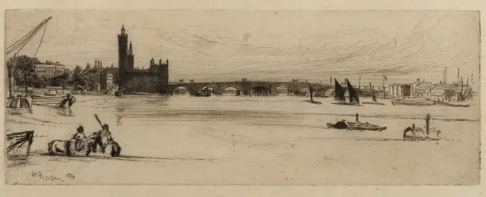 Framed Print : Old Westminster Bridge, 1859. Creator: James Abbott McNeill Whistler Framed Print : Old Westminster Bridge, 1859. Creator: James Abbott McNeill Whistler