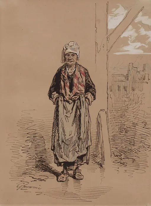 Framed Print : Old Woman, 1852-1866. Creator: Paul Gavarni Framed Print : Old Woman, 1852-1866. Creator: Paul Gavarni