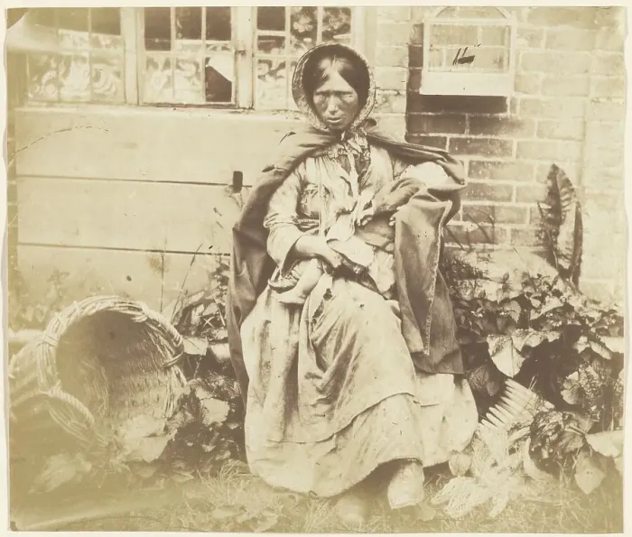 Framed Print : Old Woman with Baskets outside a House, about 1855-1865. Creator: John Whistler Framed Print : Old Woman with Baskets outside a House, about 1855-1865. Creator: John Whistler