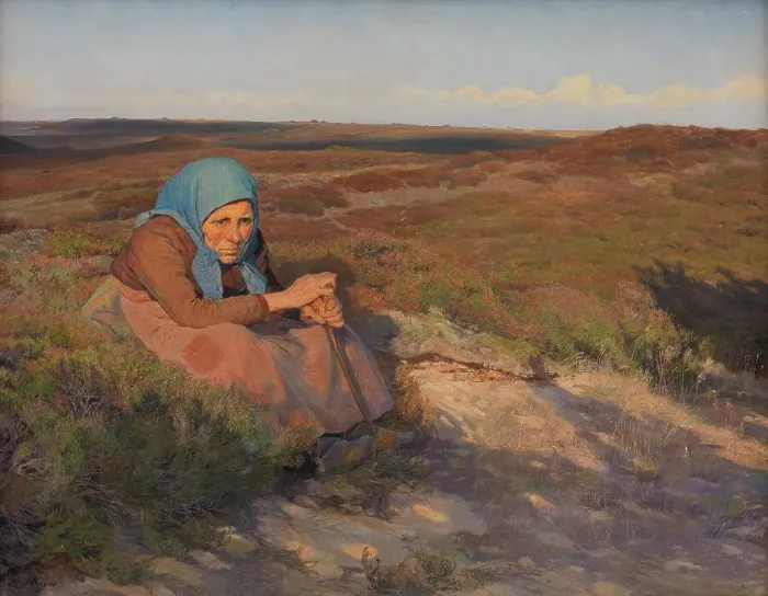 Framed Print : An old woman Bette Dorte on the heath, 1904. Creator: Knud Larsen. An old woman Bette Dorte on the heath, 1904. Creator: Knud Larsen Framed Print : An old woman Bette Dorte on the heath, 1904. Creator: Knud Larsen. An old woman Bette Dorte on the heath, 1904. Creator: Knud Larsen