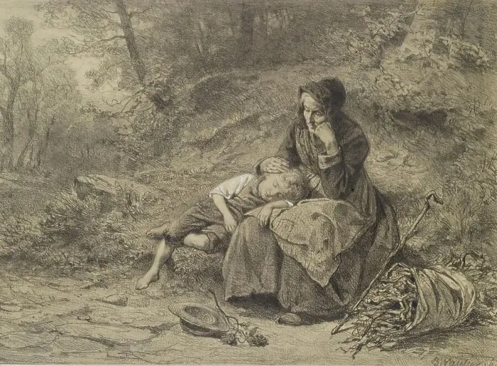 Framed Print : Old Woman and Boy Resting, c1860. Creator: Benjamin Vautier Framed Print : Old Woman and Boy Resting, c1860. Creator: Benjamin Vautier