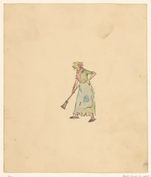 Framed Print : Old woman with broom, c.1880-c.1910. Creator: Anon Framed Print : Old woman with broom, c.1880-c.1910. Creator: Anon