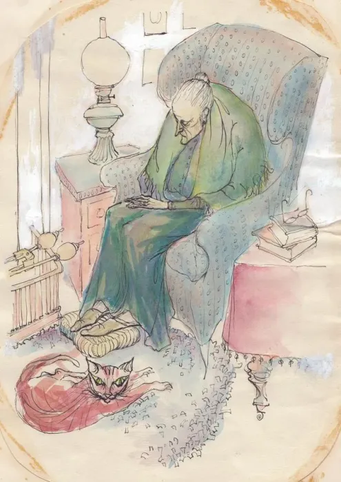 Framed Print : Old woman and cat, 1951. Creator: Shirley Markham Framed Print : Old woman and cat, 1951. Creator: Shirley Markham