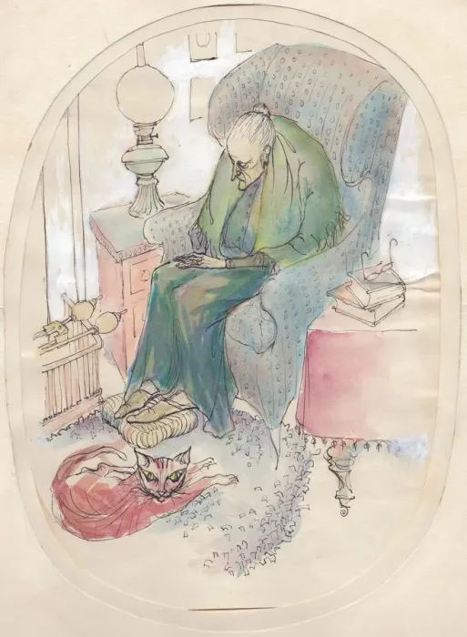 Framed Print : Old woman and cat, 1951. Creator: Shirley Markham Framed Print : Old woman and cat, 1951. Creator: Shirley Markham