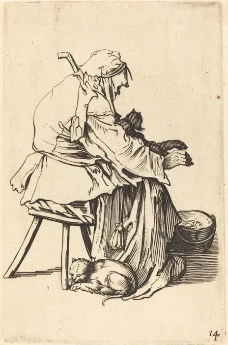 Framed Print : Old Woman with Cats. Creator: Unknown Framed Print : Old Woman with Cats. Creator: Unknown