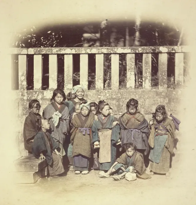 Framed Print : Old Woman and Children, about 1868. Creator: Felice Beato Framed Print : Old Woman and Children, about 1868. Creator: Felice Beato