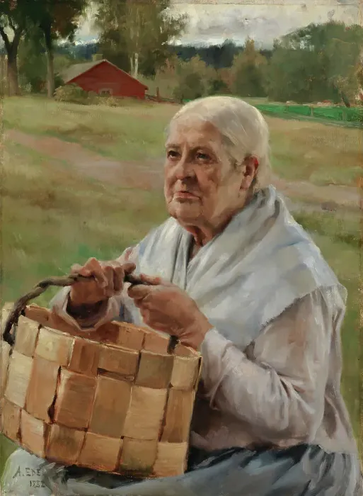 Framed Print : Old Woman with a Chip Basket, 1882. Creator: Albert Edelfelt Framed Print : Old Woman with a Chip Basket, 1882. Creator: Albert Edelfelt