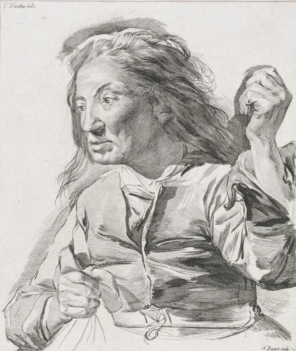 Framed Print : An old woman with clenched fists, 1786. Creator: Adam von Bartsch Framed Print : An old woman with clenched fists, 1786. Creator: Adam von Bartsch