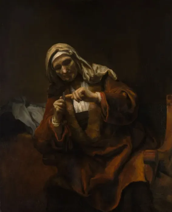 Framed Print : Old Woman Cutting Her Nails, ca. 1655-60. Creator: Style of Rembrandt (Dutch, second Framed Print : Old Woman Cutting Her Nails, ca. 1655-60. Creator: Style of Rembrandt (Dutch, second