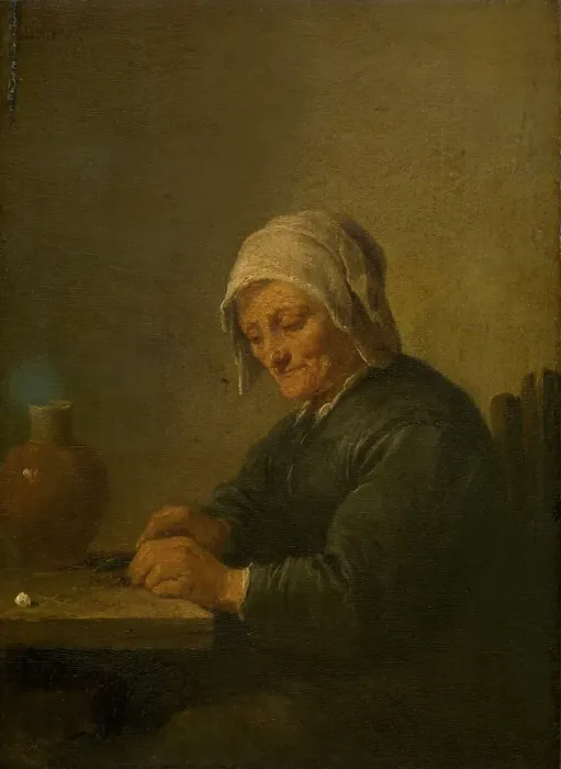 Framed Print : An Old Woman Cutting Tobacco, c1640-1690. Creator: David Teniers II Framed Print : An Old Woman Cutting Tobacco, c1640-1690. Creator: David Teniers II