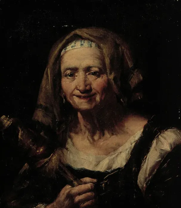 Framed Print : An old woman with a distaff, c1740s. Creator: Giuseppe Nogari Framed Print : An old woman with a distaff, c1740s. Creator: Giuseppe Nogari