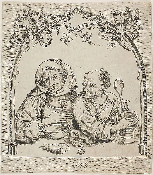 The Old Woman and The Fool in a Window, c. 1480. Creator: Monogrammist b. g