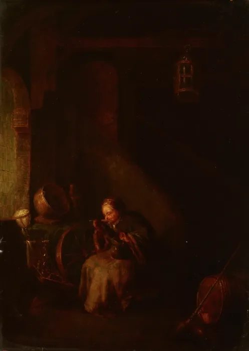 Framed Print : Old Woman in the Interior (Old Woman Eating Porridge)-Copy, 19th century. Creator: Unknown Framed Print : Old Woman in the Interior (Old Woman Eating Porridge)-Copy, 19th century. Creator: Unknown