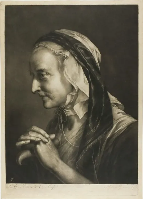 Framed Print : Old Woman Leaning on a Cane, from Life-Sized Heads, 1760. Creator: Thomas Frye Framed Print : Old Woman Leaning on a Cane, from Life-Sized Heads, 1760. Creator: Thomas Frye