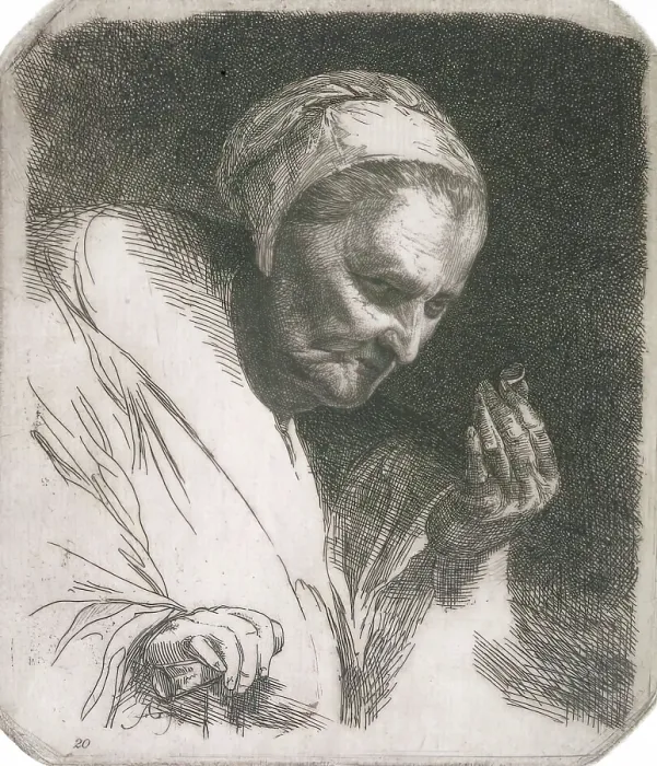 Framed Print : An Old Woman Looking at a Ring, (c1620s), c1826. Creator: Andrew Geddes Framed Print : An Old Woman Looking at a Ring, (c1620s), c1826. Creator: Andrew Geddes