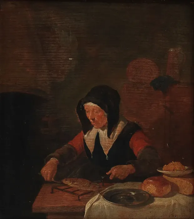 Framed Print : Old Woman at her Meal, 1635-1668. Creator: Gerritsz Quiringh van Brekelenkam Framed Print : Old Woman at her Meal, 1635-1668. Creator: Gerritsz Quiringh van Brekelenkam