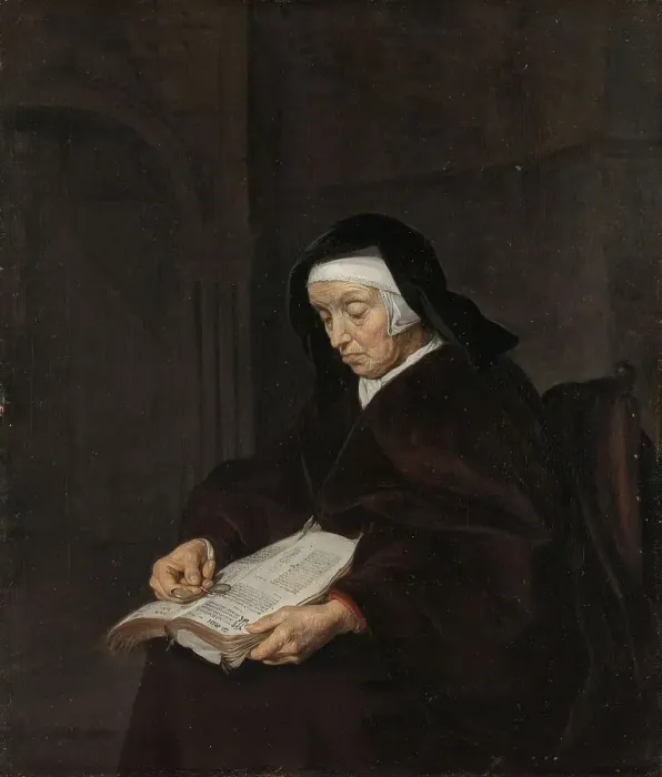 Framed Print : Old Woman Meditating, c.1661-c.1663. Creator: Gabriel Metsu Framed Print : Old Woman Meditating, c.1661-c.1663. Creator: Gabriel Metsu