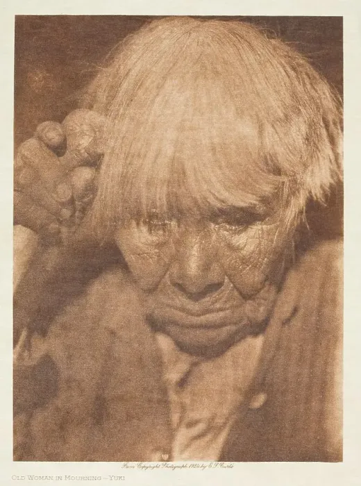 Framed Print : Old Woman Mourning-Yuki, 1924. Creator: Edward Sheriff Curtis Framed Print : Old Woman Mourning-Yuki, 1924. Creator: Edward Sheriff Curtis