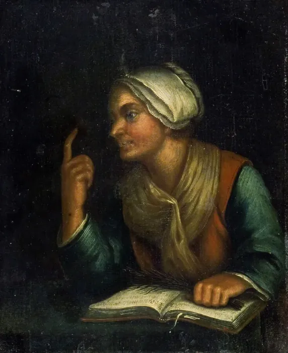 Framed Print : An old woman with an open book, 1800-1899. Creator: Unknown Framed Print : An old woman with an open book, 1800-1899. Creator: Unknown
