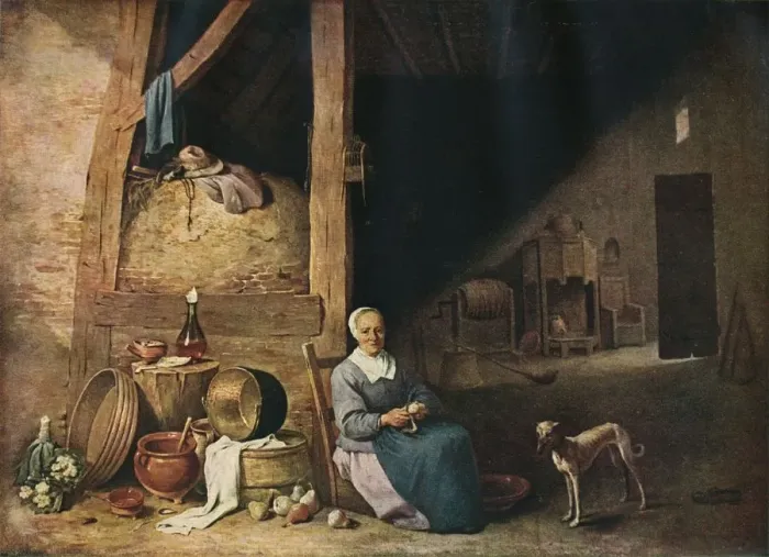 Framed Print : An Old Woman Peeling Pears, c1640 Framed Print : An Old Woman Peeling Pears, c1640