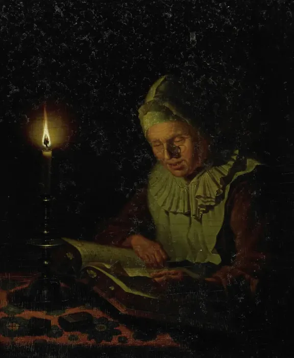 Framed Print : Old Woman Reading, 1800-1833. Creator: Adriaan Meulemans Framed Print : Old Woman Reading, 1800-1833. Creator: Adriaan Meulemans