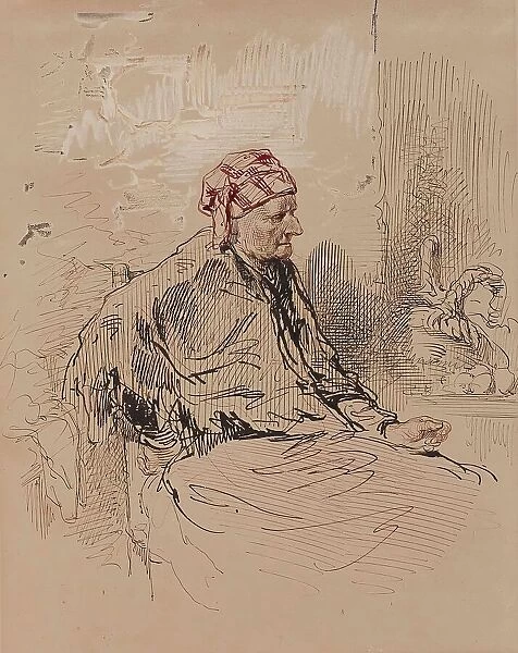 Old Woman in Red Cap, 1852-1866. Creator: Paul Gavarni