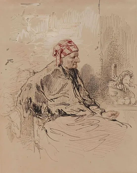 Framed Print : Old Woman in Red Cap, 1852-1866. Creator: Paul Gavarni Framed Print : Old Woman in Red Cap, 1852-1866. Creator: Paul Gavarni
