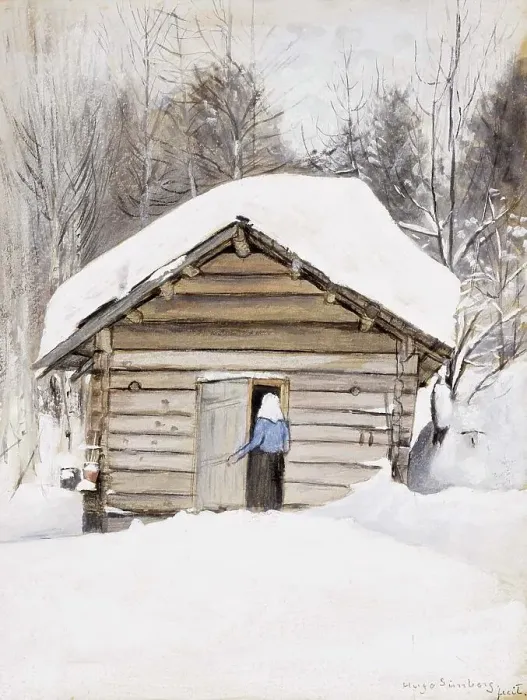 Framed Print : Old Woman at the Sauna Door, c1900. Creator: Hugo Simberg Framed Print : Old Woman at the Sauna Door, c1900. Creator: Hugo Simberg
