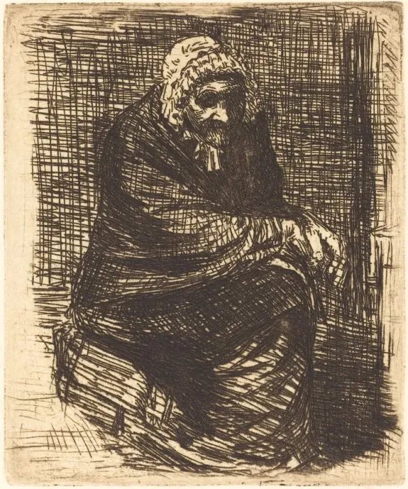 Framed Print : Old Woman Seated (La vieille femme assise). Creator: Alphonse Legros Framed Print : Old Woman Seated (La vieille femme assise). Creator: Alphonse Legros