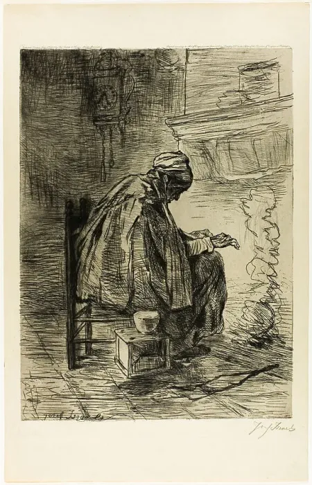 Framed Print : Old Woman Warming her Hands, 1883. Creator: Jozef Israels Framed Print : Old Woman Warming her Hands, 1883. Creator: Jozef Israels