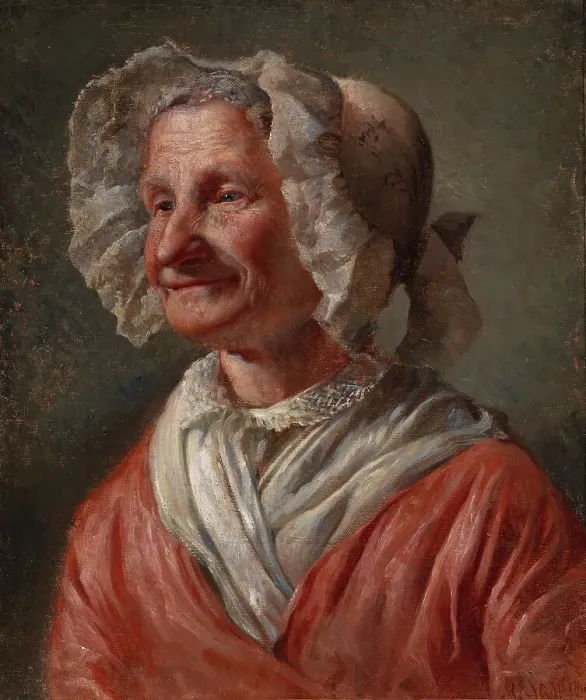 Framed Print : Old Woman in a White Bonnet; A Smiling Old Woman, 1868. Creator: Karl Emanuel Jansson Framed Print : Old Woman in a White Bonnet; A Smiling Old Woman, 1868. Creator: Karl Emanuel Jansson
