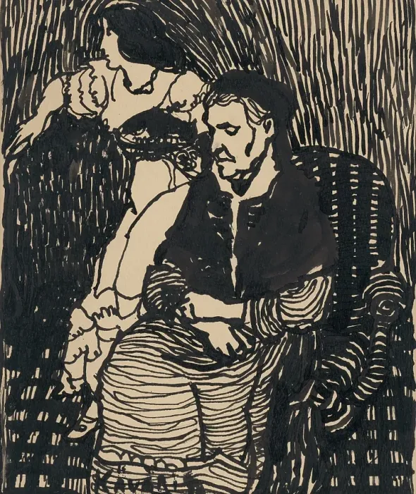 Framed Print : Old woman and young girl, 1908-1912. Creator: Konstantin Kovari-Kacmarik Framed Print : Old woman and young girl, 1908-1912. Creator: Konstantin Kovari-Kacmarik