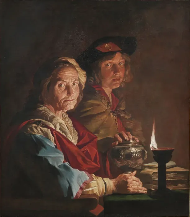 Framed Print : An Old Woman and a Youth by Lamplight, 1615-1650. Creator: Matthias Stomer Framed Print : An Old Woman and a Youth by Lamplight, 1615-1650. Creator: Matthias Stomer