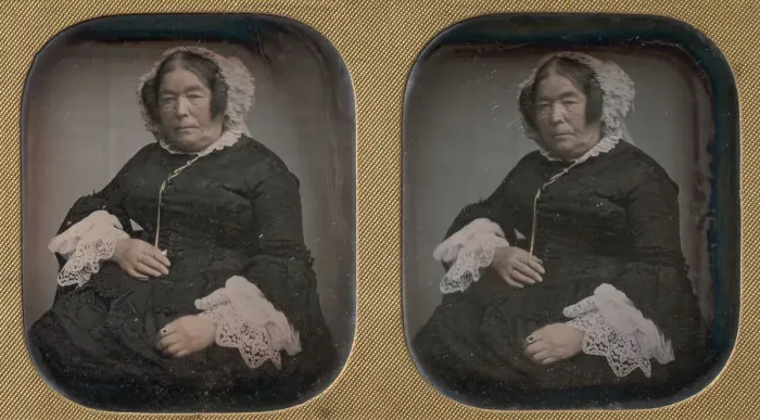 Framed Print : Older Woman Wearing Flowered Bonnet, 1850s. Creator: Unknown Framed Print : Older Woman Wearing Flowered Bonnet, 1850s. Creator: Unknown