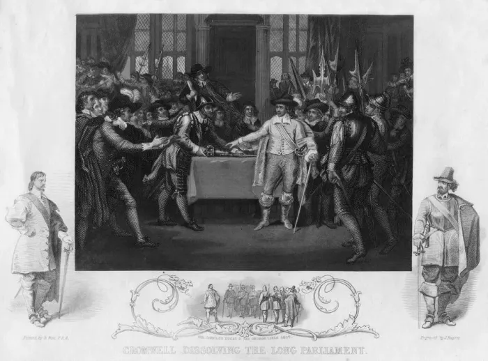 Framed Print : Oliver Cromwell (1599-1654) dissolving the Long Parliament, 19th century. Artist: J Rogers Framed Print : Oliver Cromwell (1599-1654) dissolving the Long Parliament, 19th century. Artist: J Rogers