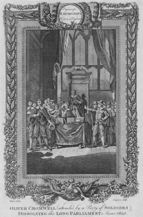 Framed Print : Oliver Cromwell (attended by a City of Soldiers) dissolving the Long Parliament. Anno 1653, c1787 Framed Print : Oliver Cromwell (attended by a City of Soldiers) dissolving the Long Parliament. Anno 1653, c1787