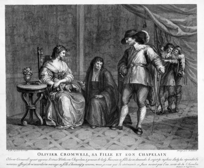 Framed Print : Oliver Cromwell, his daughter and his chaplain, 17th century. Artist: A Suntach Framed Print : Oliver Cromwell, his daughter and his chaplain, 17th century. Artist: A Suntach