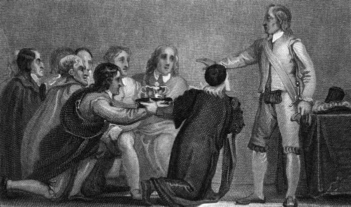 Framed Print : Oliver Cromwell rejecting the crown, 1650s Framed Print : Oliver Cromwell rejecting the crown, 1650s