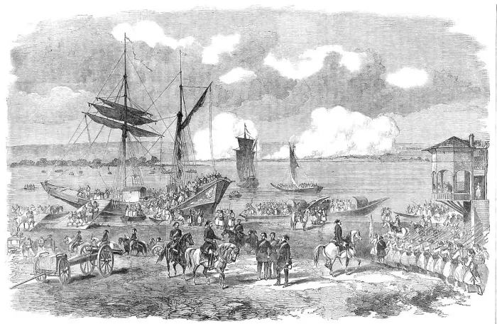 Framed Print : Oltenitza, from Turtukai - from an original drawing, 1854. Creator: Unknown